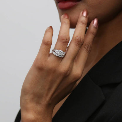 3-Stone 1.6ct Princess CZ Ring Set in Sterling Silver