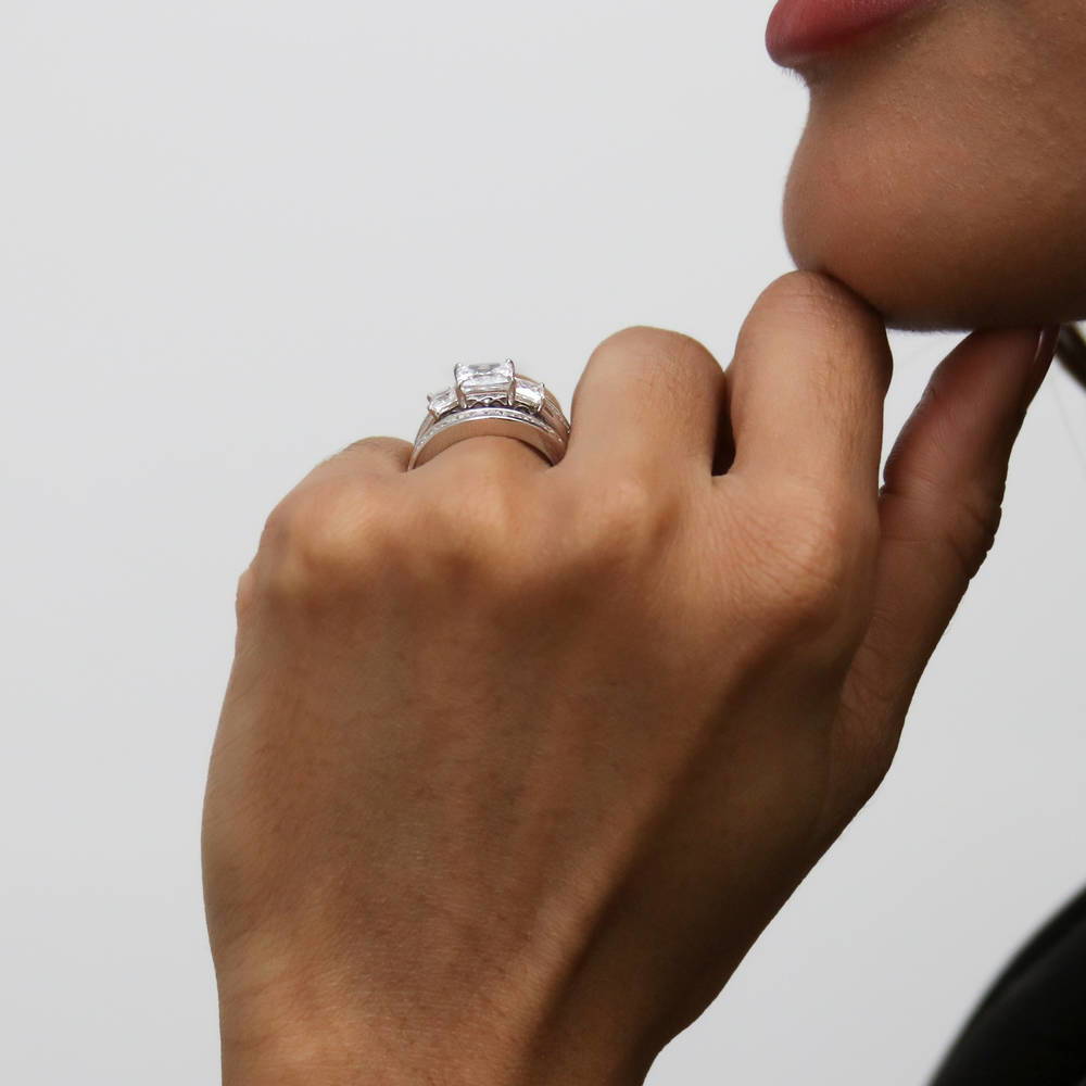 3-Stone 1.6ct Princess CZ Ring Set in Sterling Silver