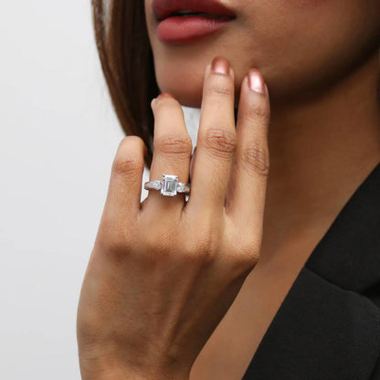 3-Stone 2.1ct Emerald Cut CZ Ring Set in Sterling Silver