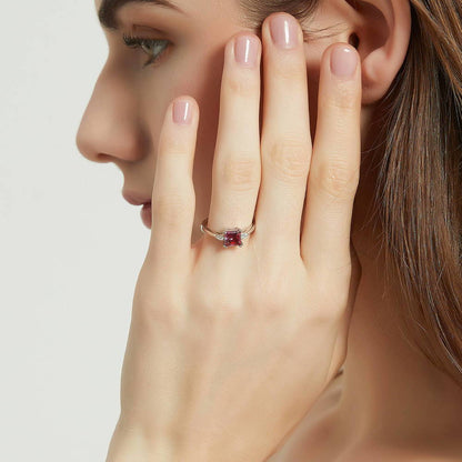 3-Stone 1.2ct Red Princess CZ Ring in Sterling Silver