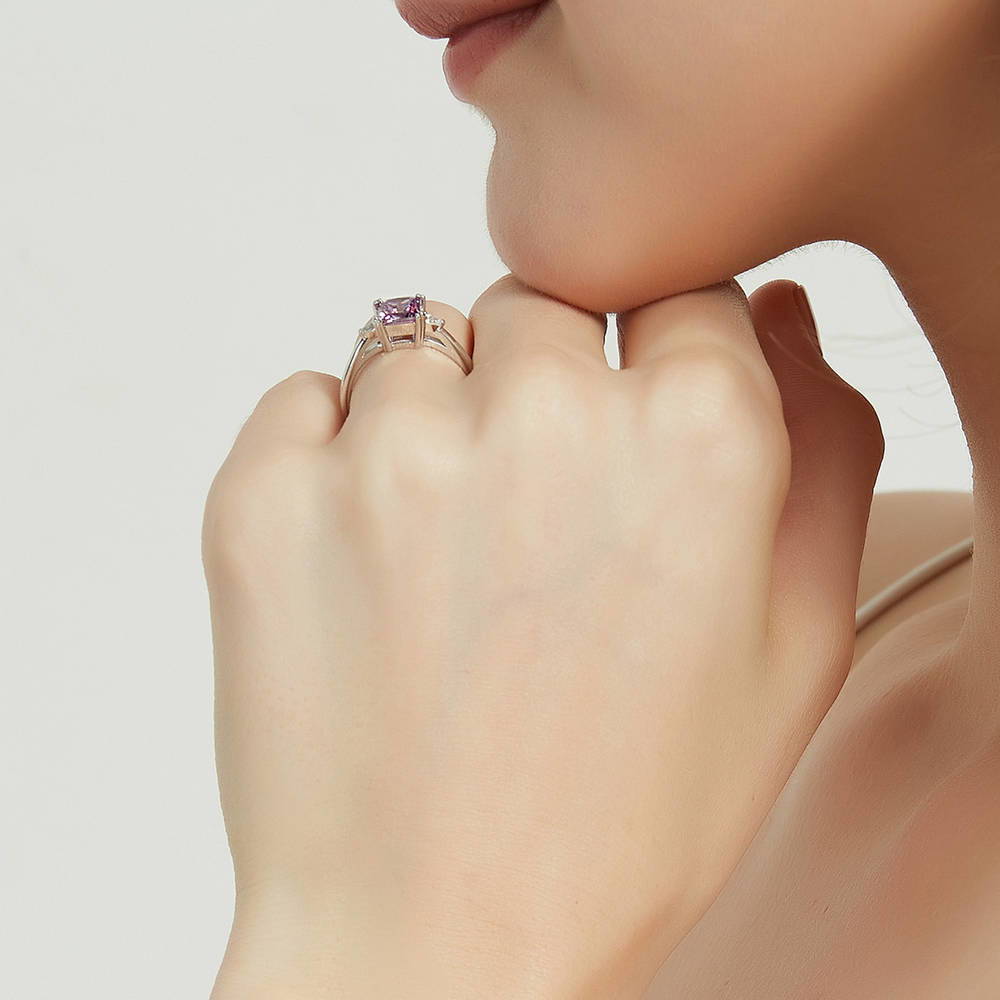 3-Stone 1.2ct Purple Princess CZ Ring in Sterling Silver