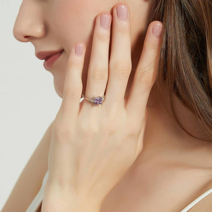 3-Stone 1.2ct Purple Princess CZ Ring in Sterling Silver