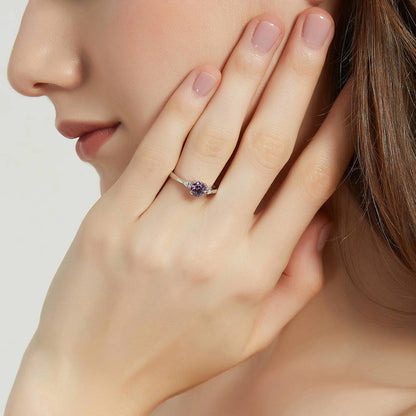 3-Stone 0.8ct Purple CZ Ring in Sterling Silver