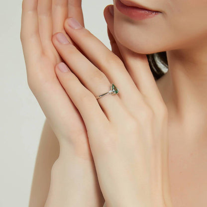 3-Stone 0.8ct Green Pear CZ Ring in Sterling Silver