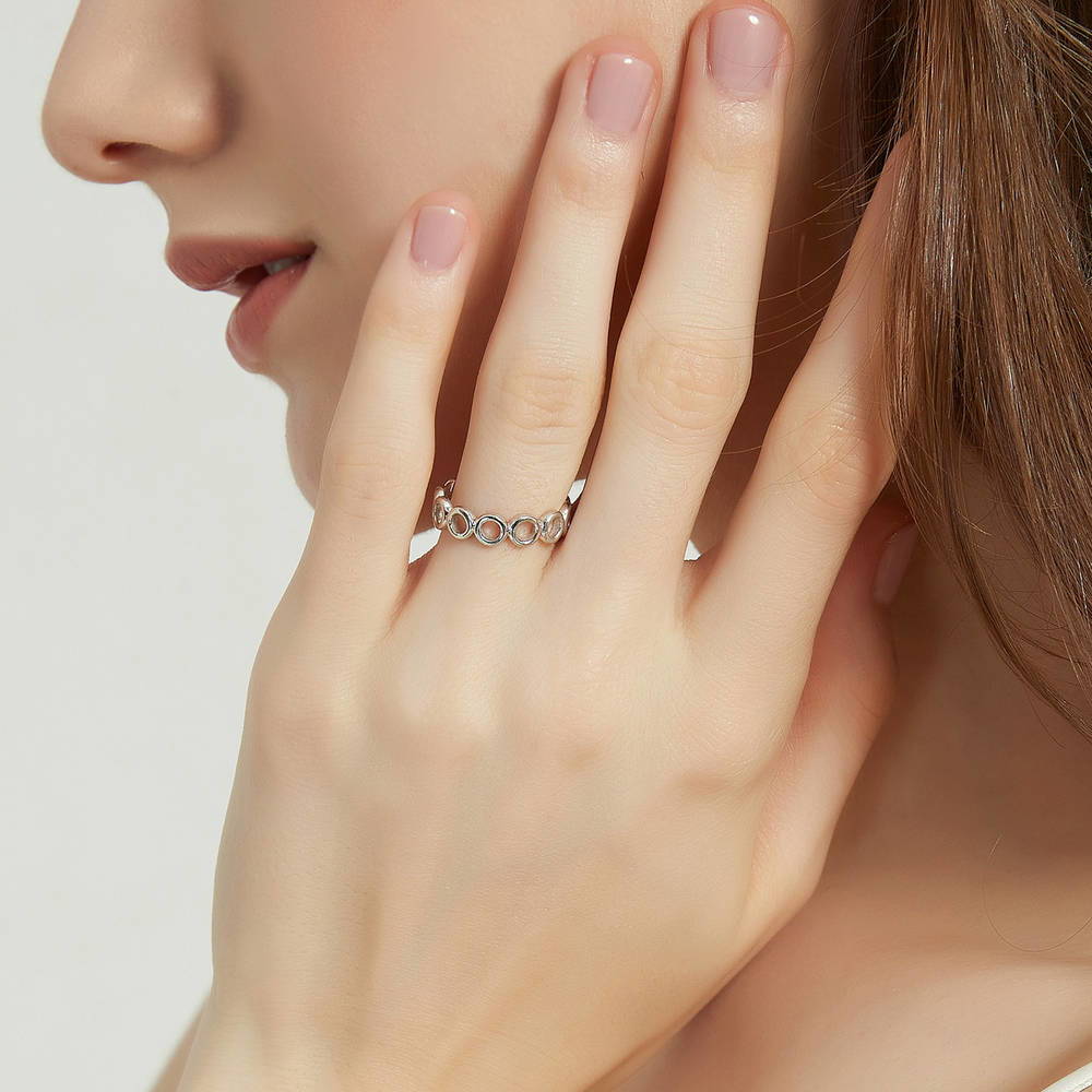 Model wearing Bubble Open Circle Band in Sterling Silver, 2 of 8