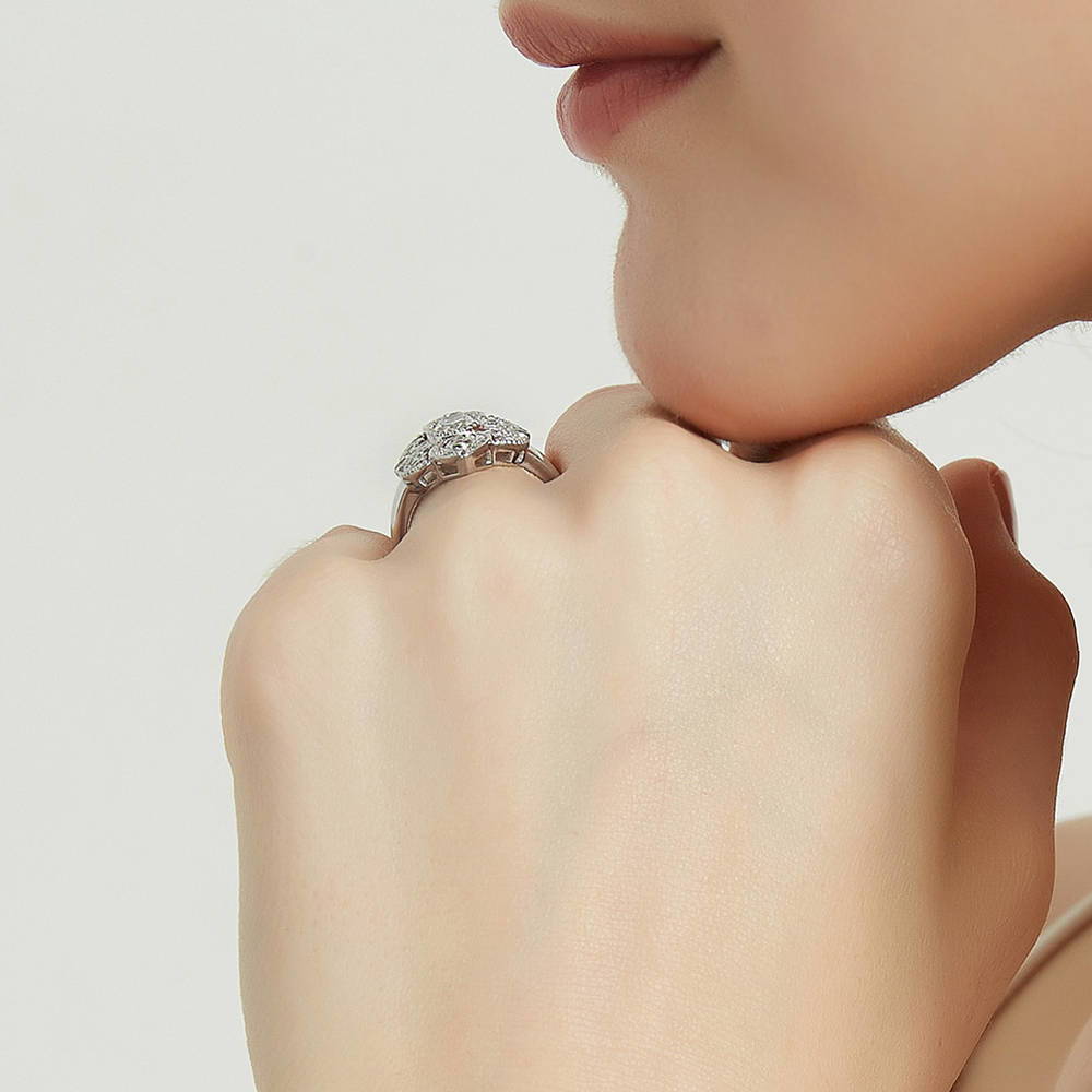 Model wearing Milgrain CZ Ring in Sterling Silver, 7 of 8