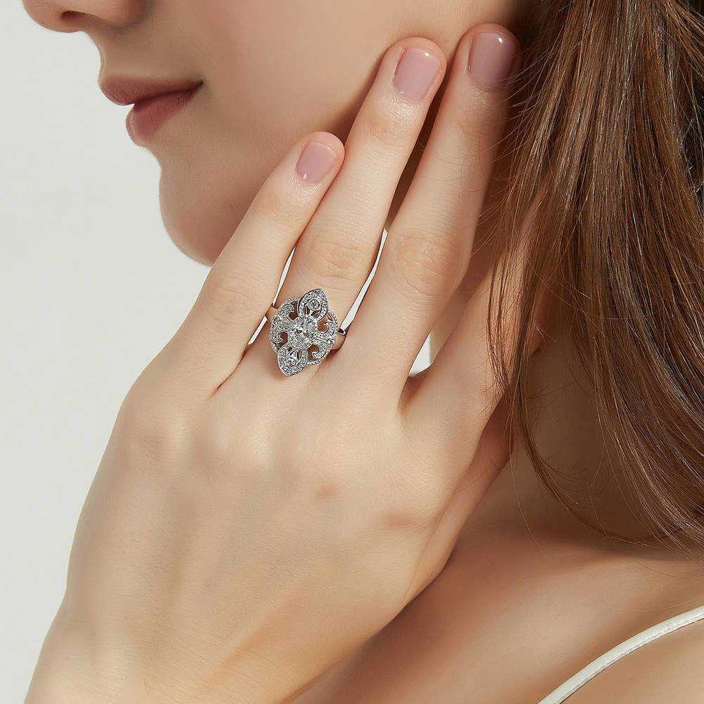 Model wearing Milgrain CZ Ring in Sterling Silver, 2 of 8