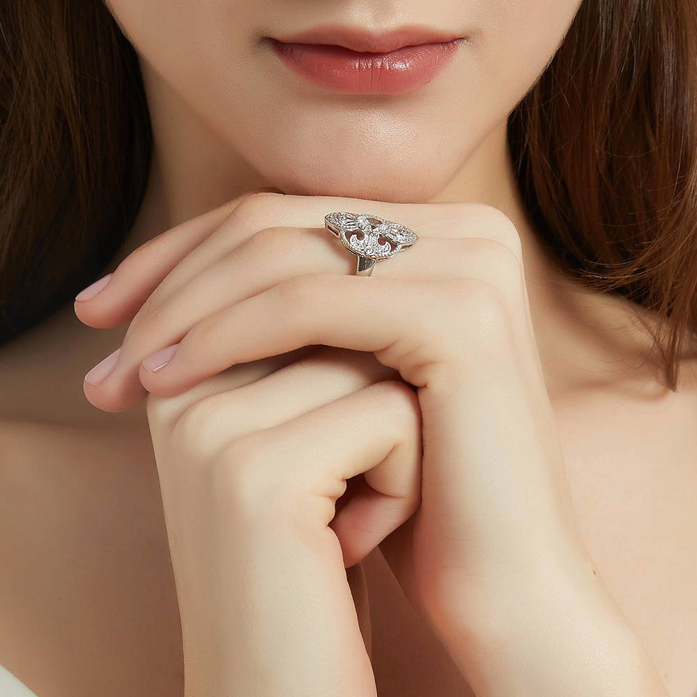 Model wearing Milgrain CZ Ring in Sterling Silver, 6 of 8