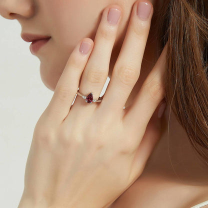 3-Stone 0.8ct Red Pear CZ Ring in Sterling Silver