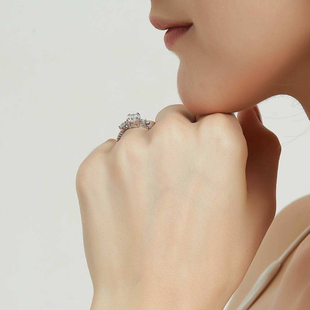 3-Stone Cable 1.8ct Oval CZ Ring in Sterling Silver
