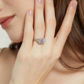 Solitaire Emerald Cut CZ Ring in Sterling Silver 3.8ct
