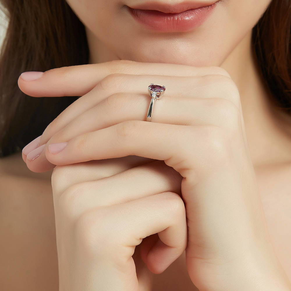 3-Stone 1.2ct Purple Oval CZ Ring in Sterling Silver