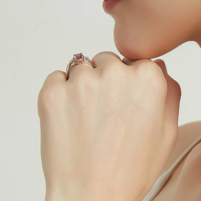 3-Stone 1.2ct Red Oval CZ Ring in Sterling Silver