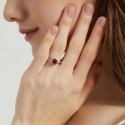 3-Stone 1.2ct Red Oval CZ Ring in Sterling Silver