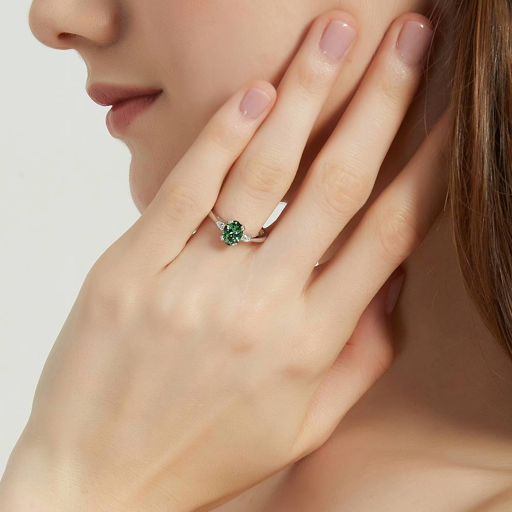 Model Wearing 3-Stone Ring Style R1553-02