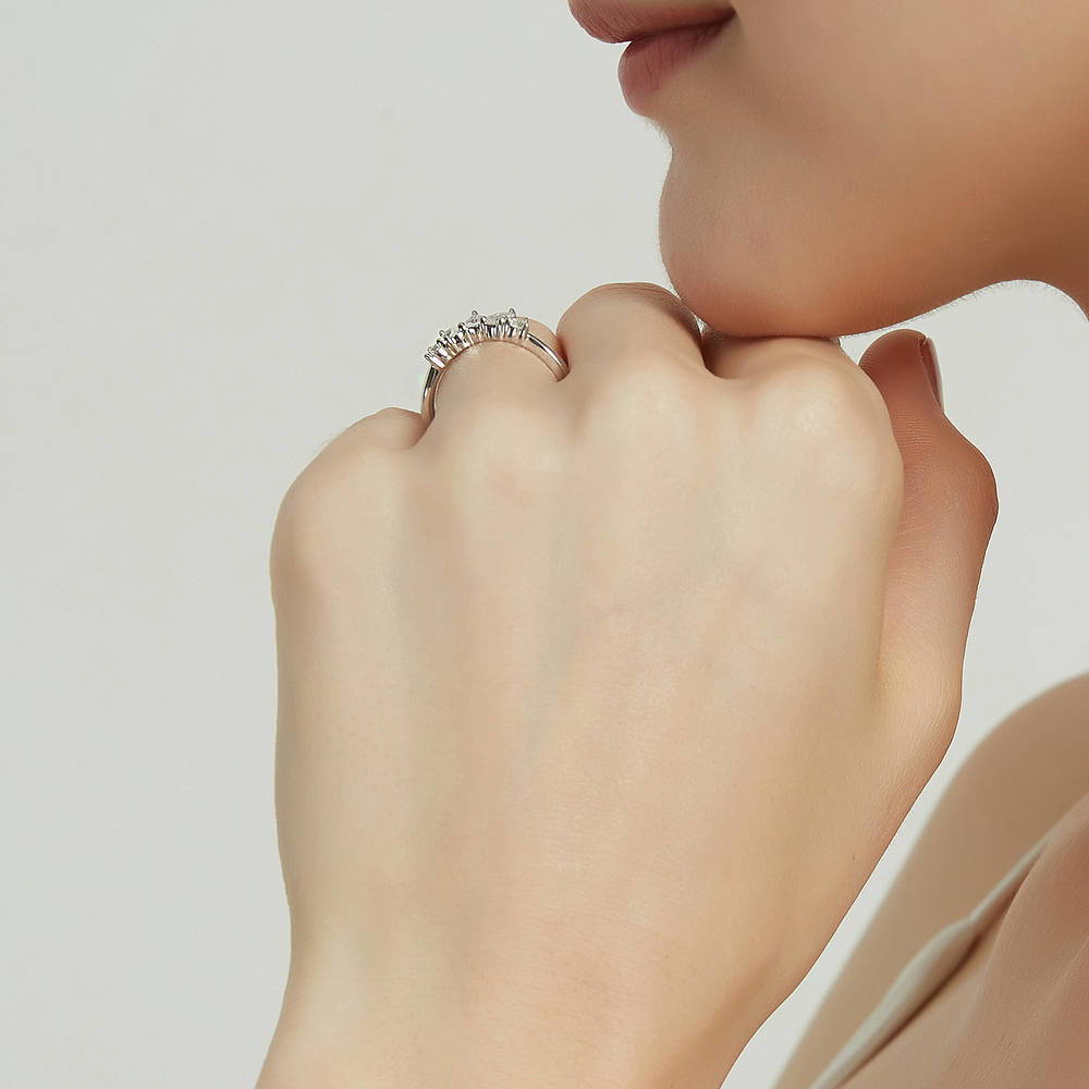 Model wearing 5-Stone Wishbone CZ Curved Band in Sterling Silver, 7 of 8