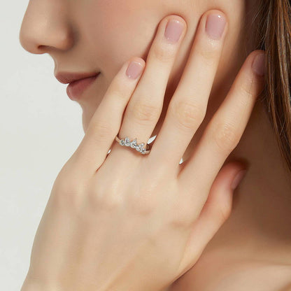 3-Stone 5-Stone Wishbone Cushion CZ Ring Set in Sterling Silver