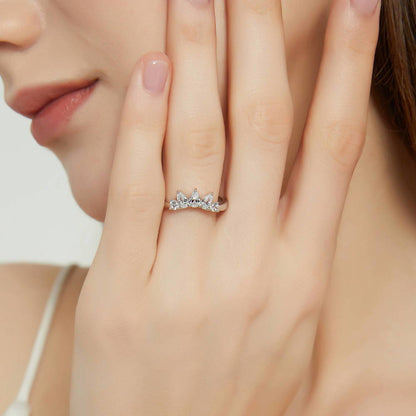 3-Stone 5-Stone Wishbone Cushion CZ Ring Set in Sterling Silver