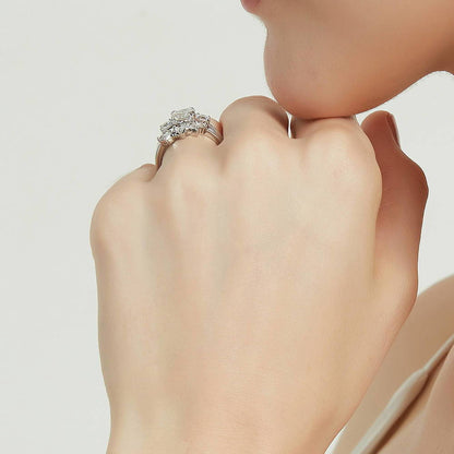 3-Stone 5-Stone Wishbone Cushion CZ Ring Set in Sterling Silver