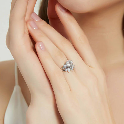 3-Stone 5-Stone Wishbone Cushion CZ Ring Set in Sterling Silver