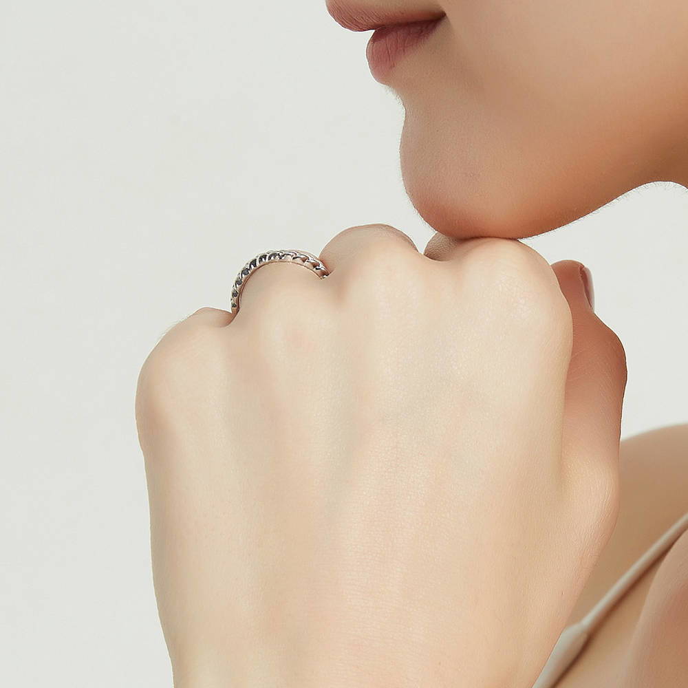 Model wearing Woven Curved Band in Sterling Silver, 7 of 8