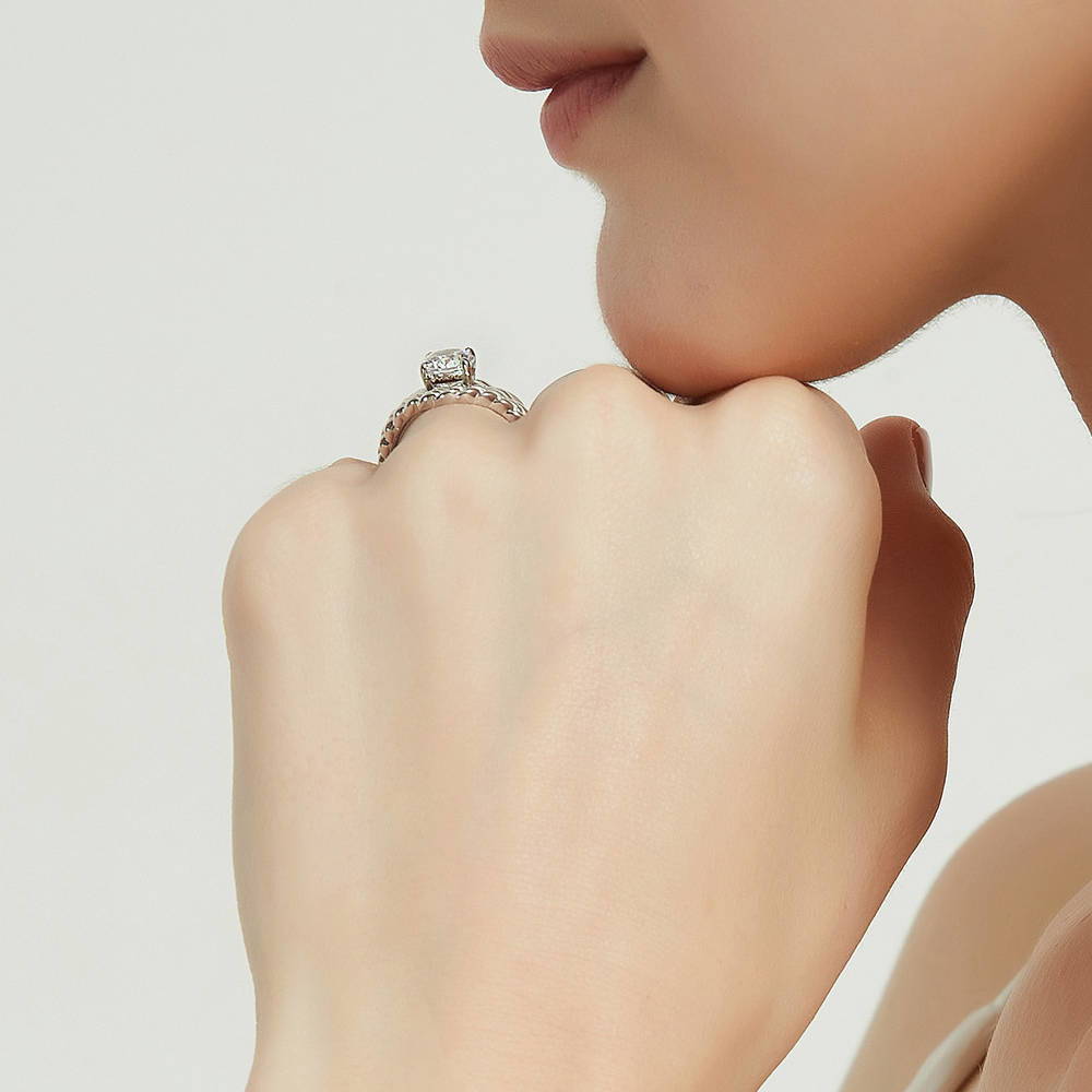 Woven Solitaire 1.25ct CZ Ring in Sterling Silver