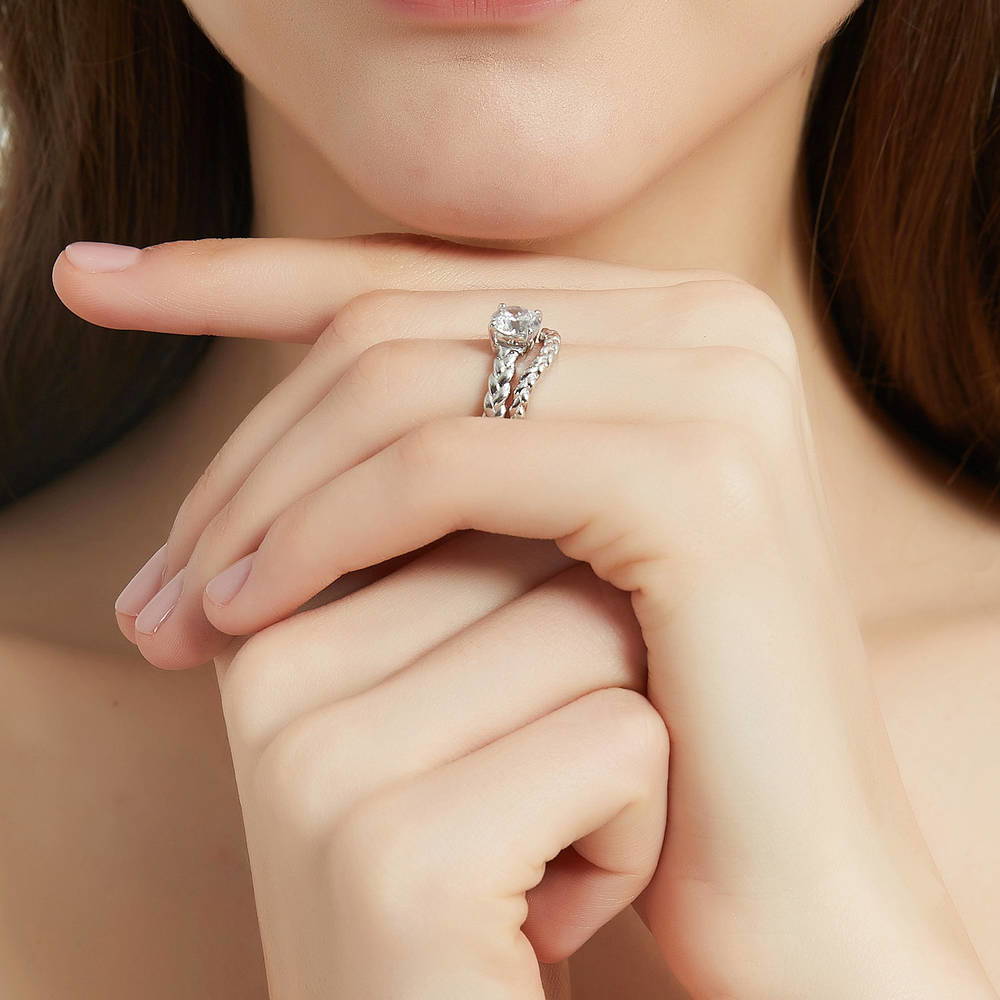 Woven Solitaire 1.25ct CZ Ring in Sterling Silver