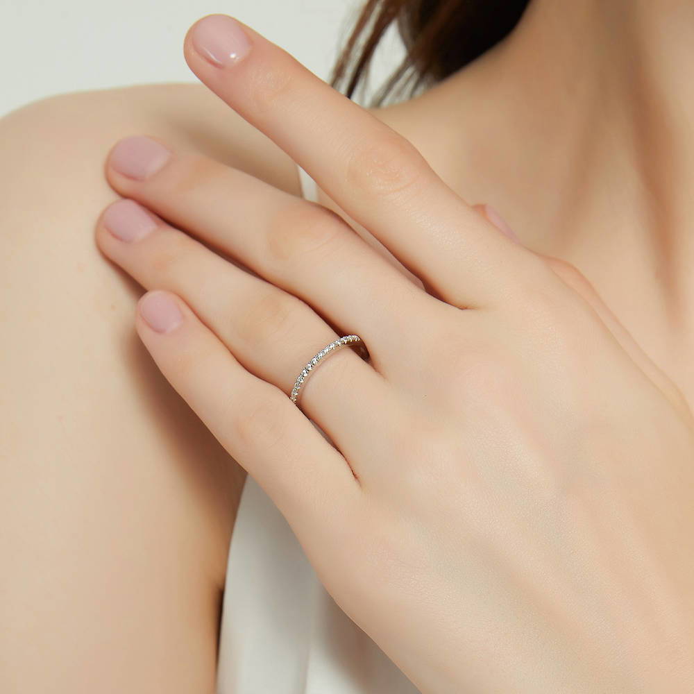 Model wearing 3-Stone 1.2ct Oval CZ Ring Set in Sterling Silver, 14 of 16