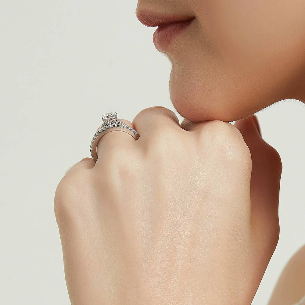 Solitaire 0.8ct CZ Ring Set in Sterling Silver