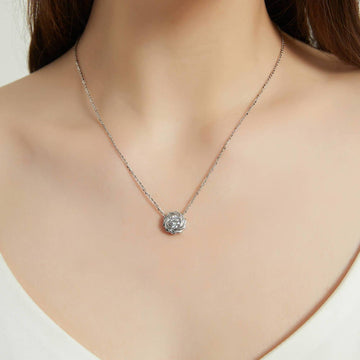 Woven Solitaire Bezel Set CZ Pendant Necklace in Sterling Silver