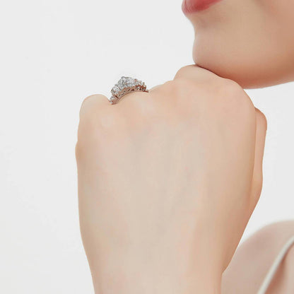 3-Stone Halo Art Deco 1.3ct Pear CZ Ring in Sterling Silver