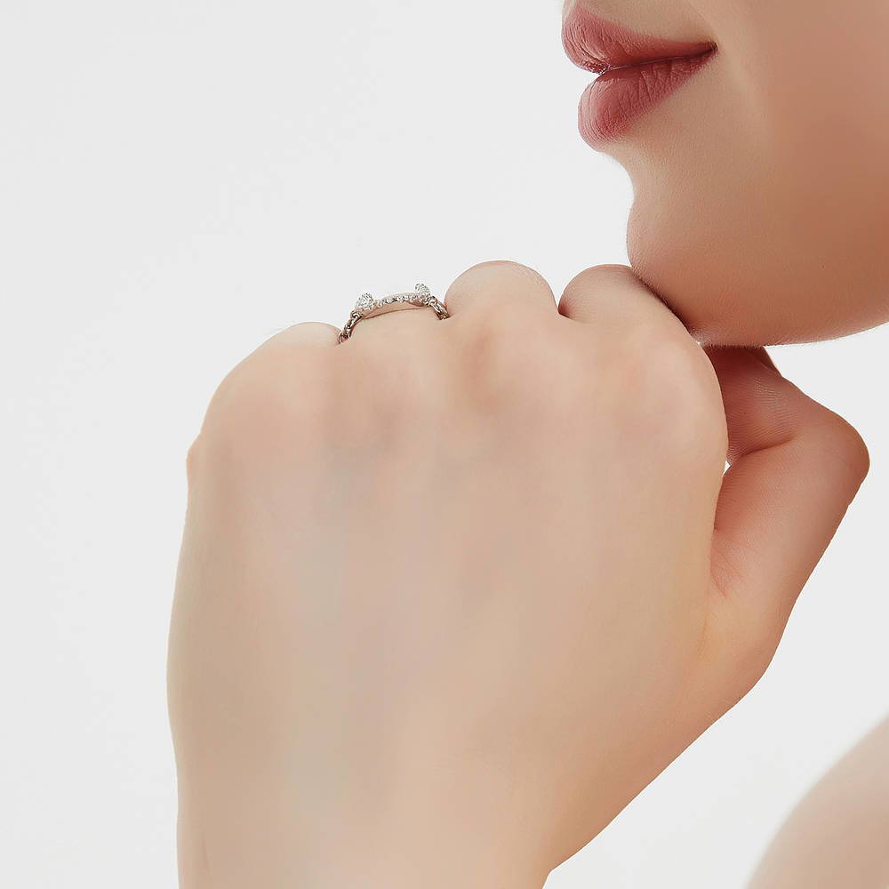Model wearing Horseshoe CZ Chain Ring in Sterling Silver, 7 of 7