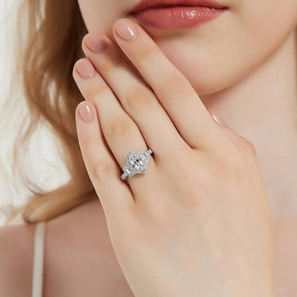 3-Stone Halo Art Deco 1ct Marquise CZ Ring in Sterling Silver