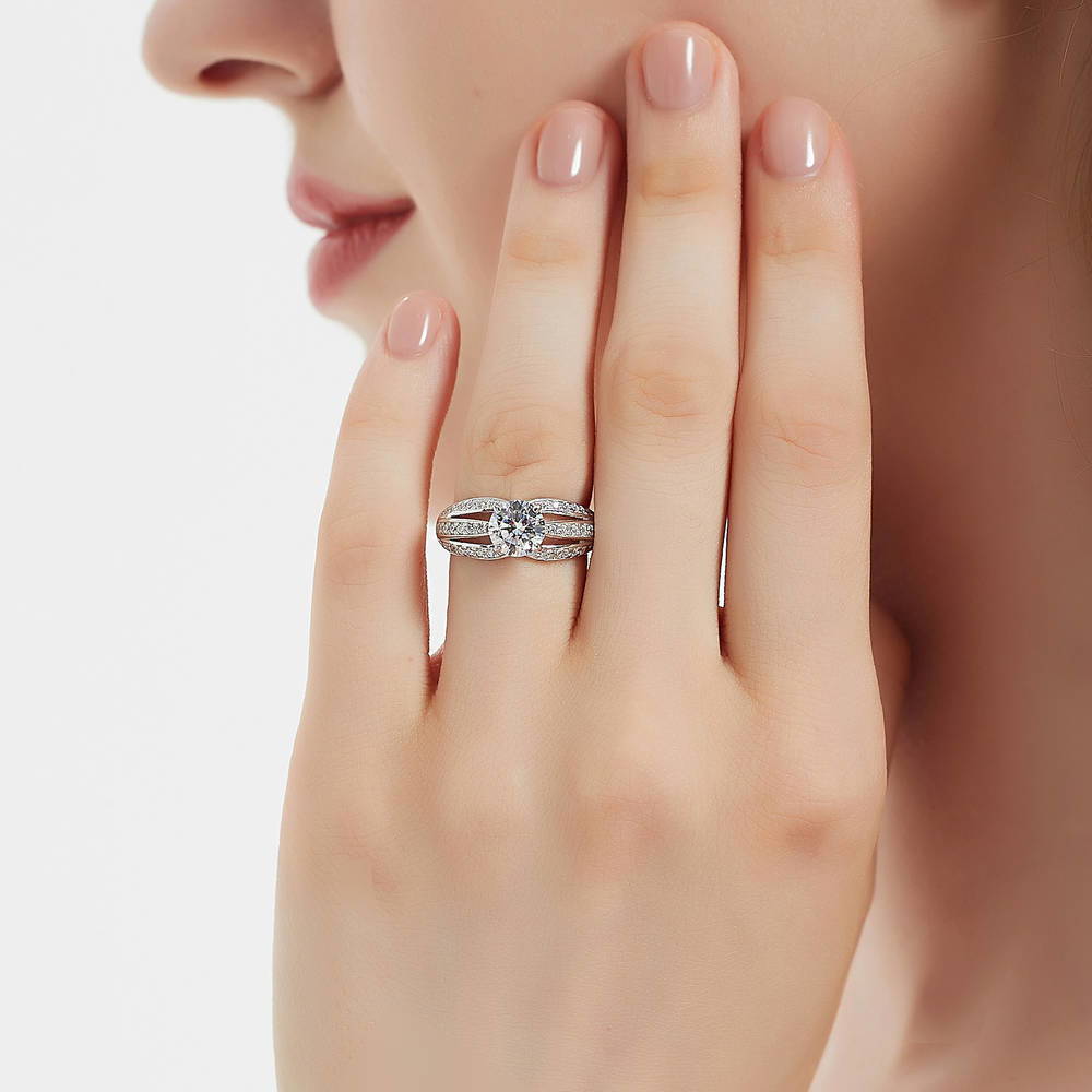 Model wearing Solitaire 1.25ct CZ Ring in Sterling Silver, 2 of 8