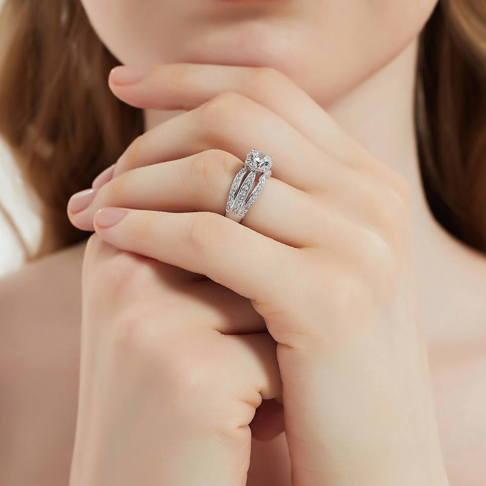 Model wearing Solitaire 1.25ct CZ Ring in Sterling Silver, 6 of 8