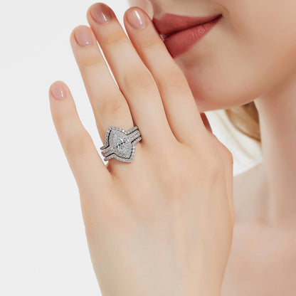 Halo Milgrain Marquise CZ Ring in Sterling Silver