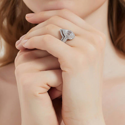 Halo Milgrain Pear CZ Ring in Sterling Silver