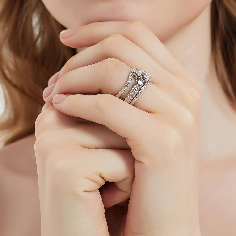 3-Stone 0.8ct Pear CZ Ring in Sterling Silver