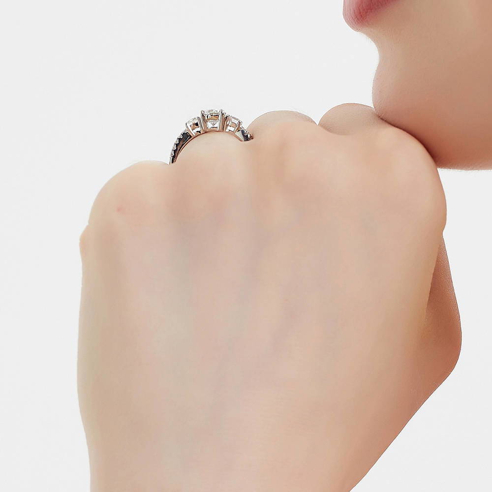 Model wearing 3-Stone Oval CZ Ring Set in Sterling Silver, 12 of 16