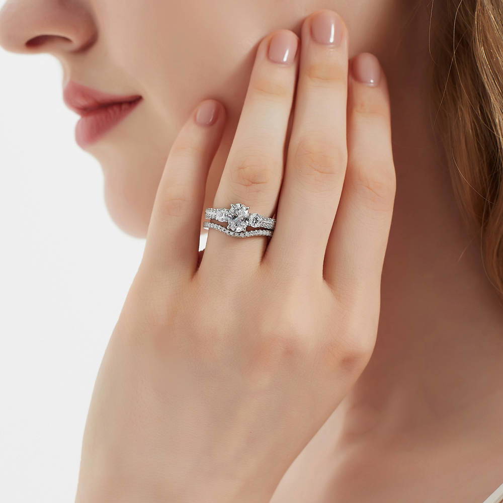 3-Stone Oval CZ Ring Set in Sterling Silver