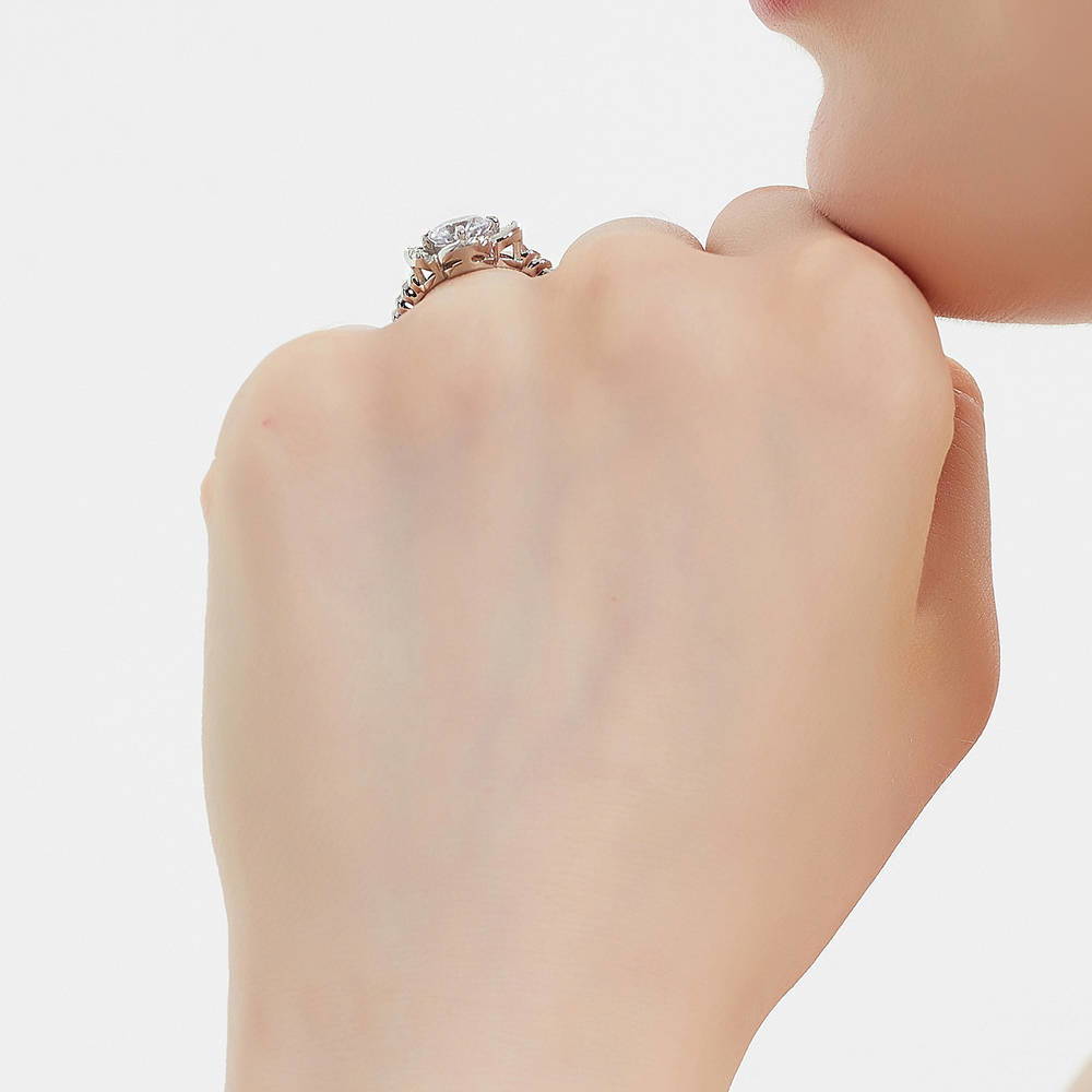Model wearing Flower CZ Ring in Sterling Silver, 7 of 8