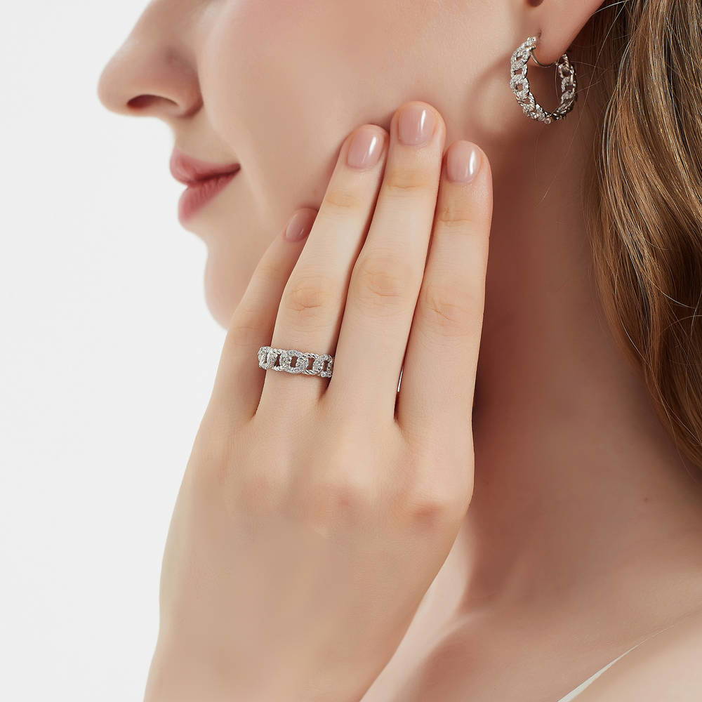 Model wearing Woven CZ Band in Sterling Silver, 6 of 8