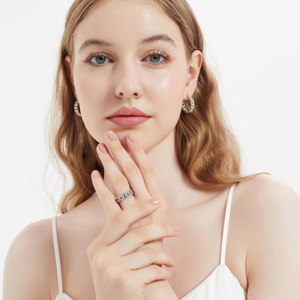 Model wearing Woven CZ Band in Sterling Silver, 3 of 8