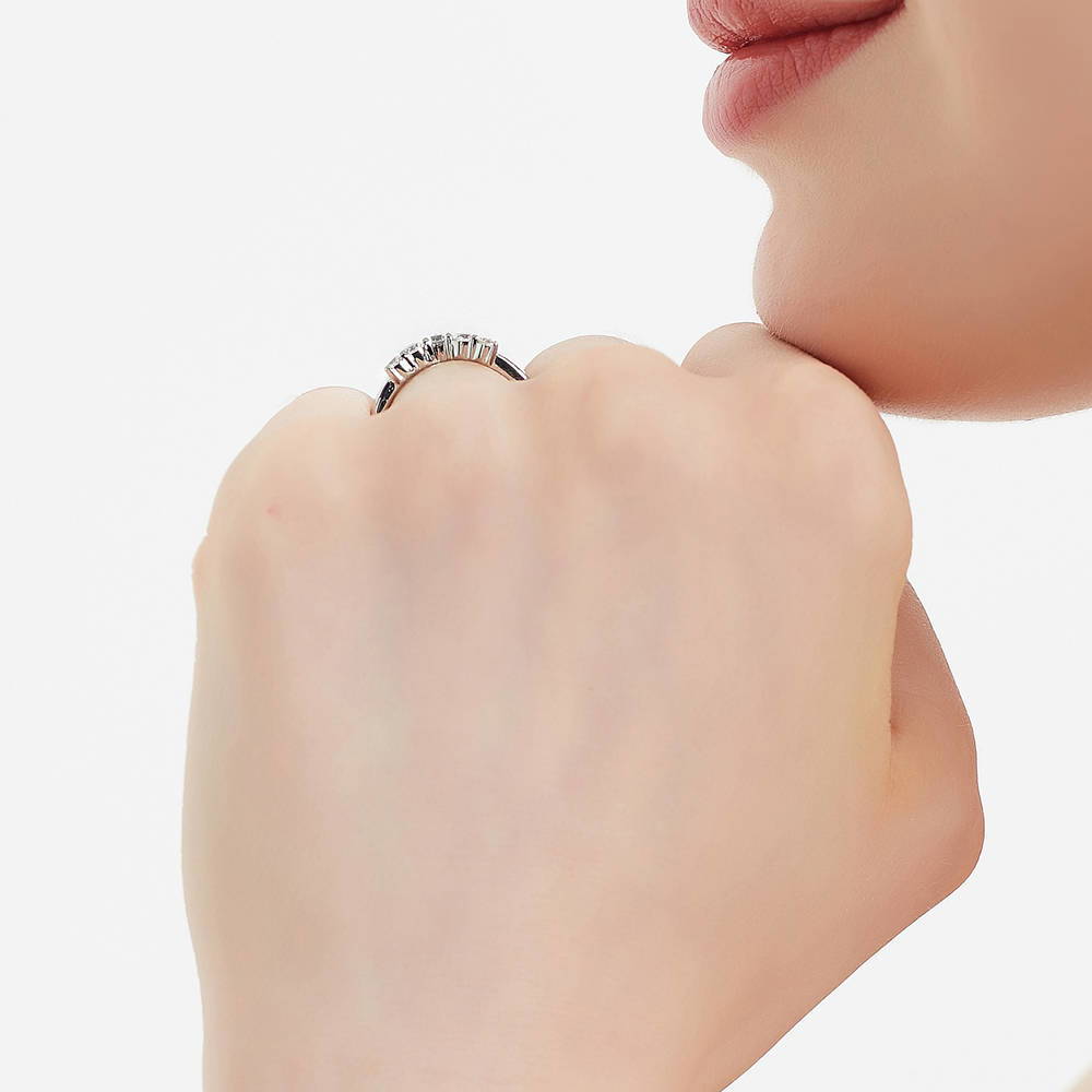 Model wearing Solitaire 5-Stone Wishbone 2ct CZ Ring Set in Sterling Silver, 18 of 18