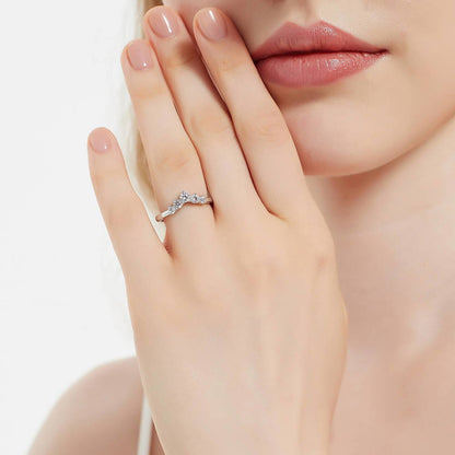 Solitaire 5-Stone Wishbone 2ct CZ Ring Set in Sterling Silver