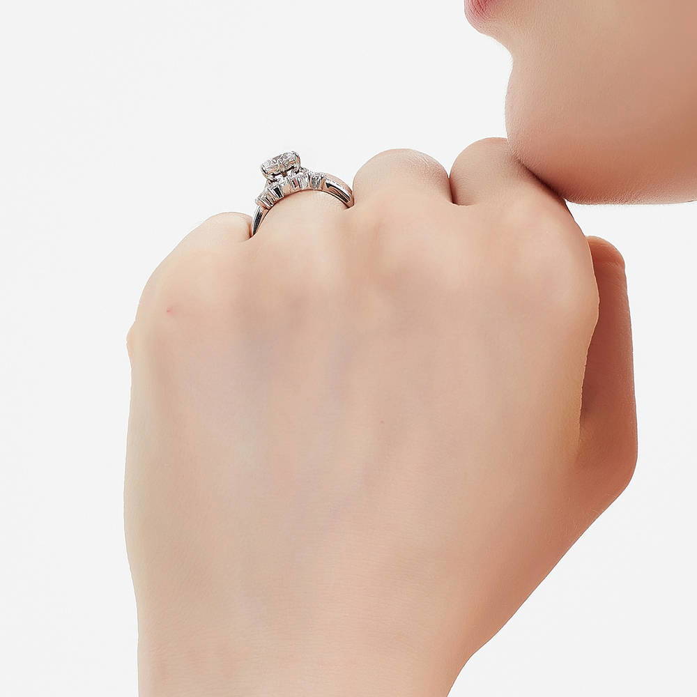 Model wearing Solitaire 5-Stone Wishbone 1.25ct CZ Ring Set in Sterling Silver, 7 of 19