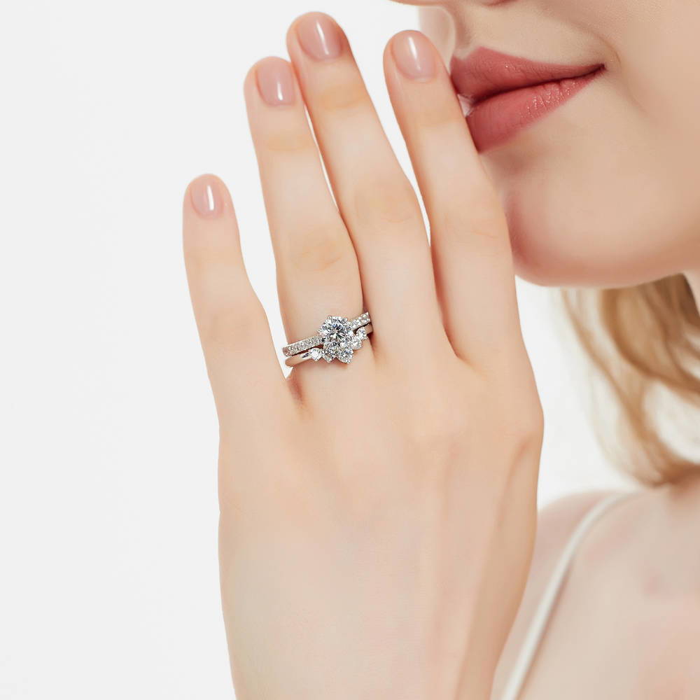 Solitaire 5-Stone Wishbone 1.25ct CZ Ring Set in Sterling Silver