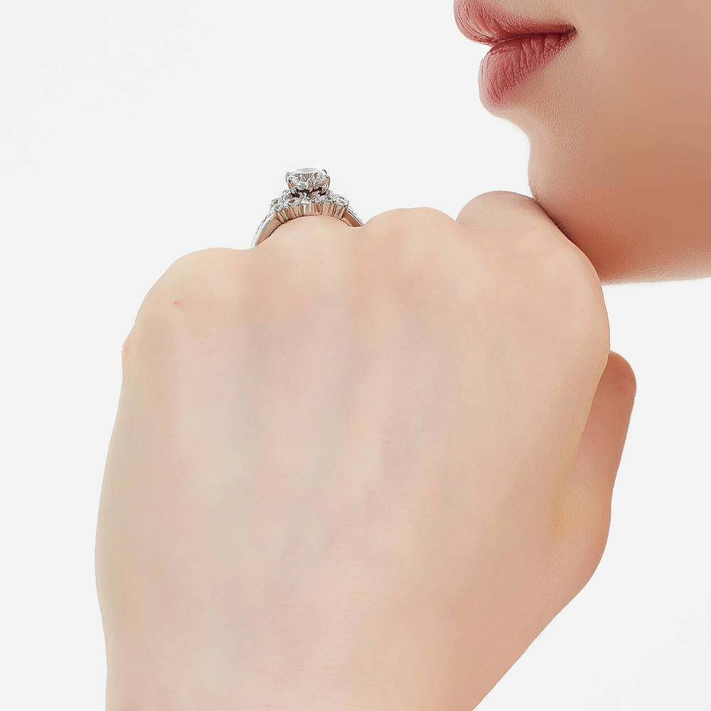 Model wearing Solitaire 5-Stone Wishbone 1.25ct CZ Ring Set in Sterling Silver, 7 of 19
