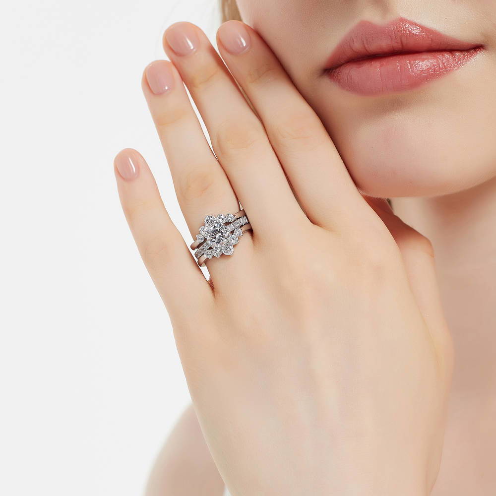 Solitaire 5-Stone Wishbone 1.25ct CZ Ring Set in Sterling Silver