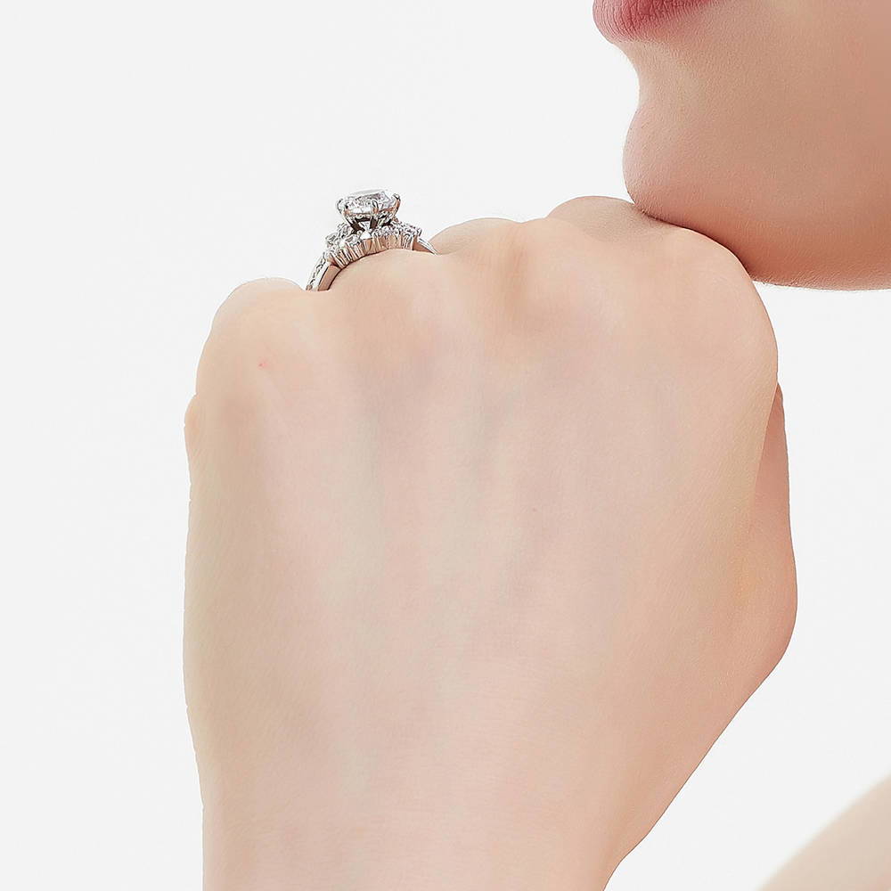 Solitaire 5-Stone Wishbone 2ct CZ Ring Set in Sterling Silver